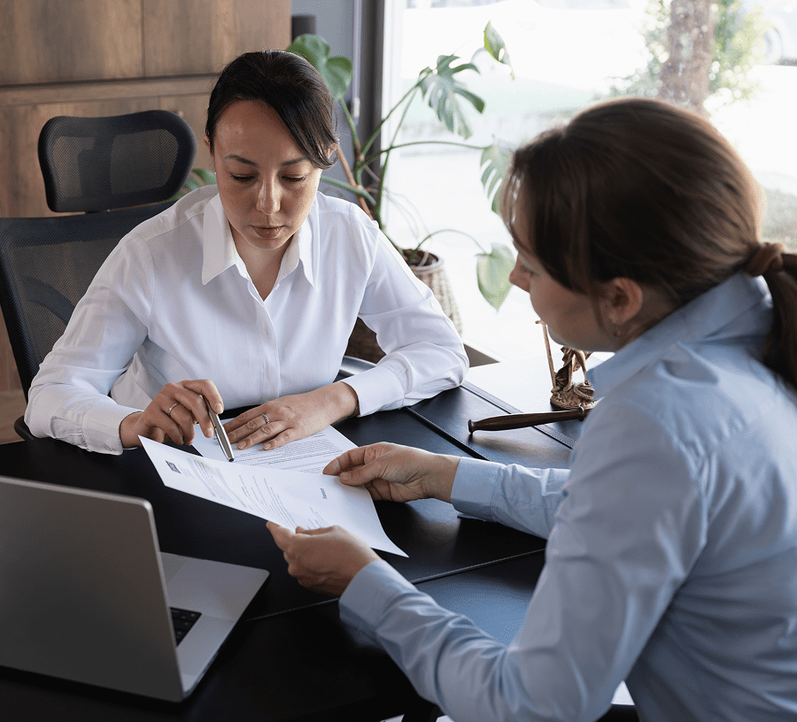 Office discussion with documents